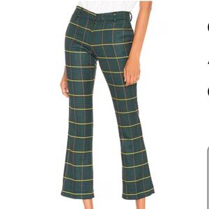 Anine Bing Green Plaid Cindy Flare Leg Trousers